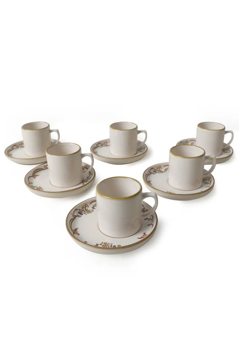 Hermia Juego de tazas de café y platos de cerámica, 12 piezas, Crema y Marrón